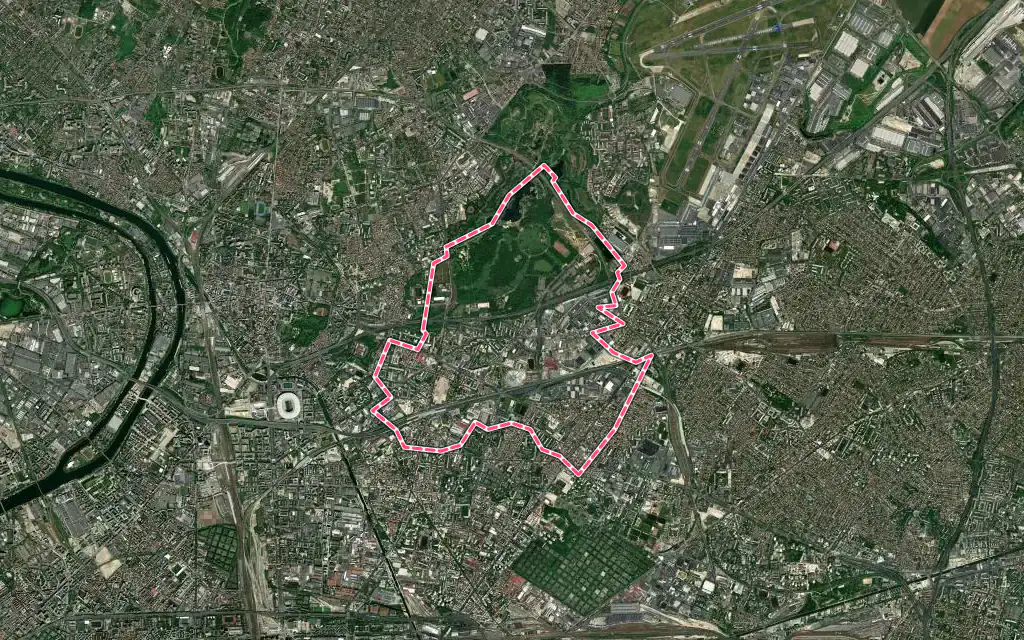 Vue satellite de La Courneuve avec ses contours administratifs