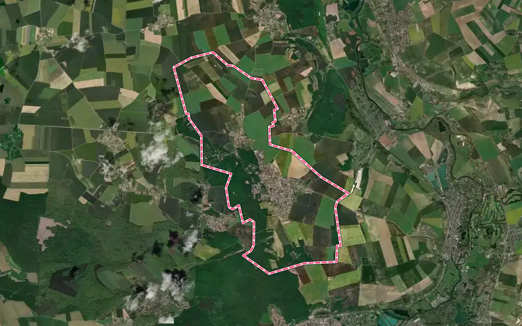 Vue satellite de La Couture-Boussey avec ses contours administratifs