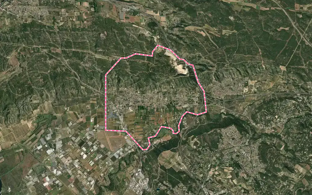 Vue satellite de La Fare-les-Oliviers avec ses contours administratifs
