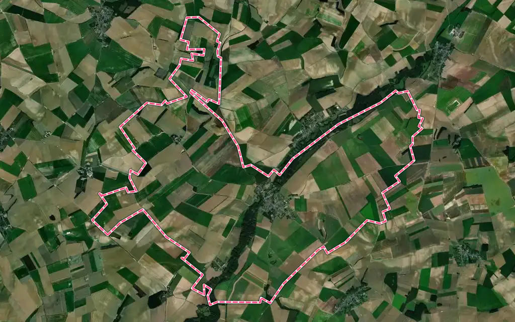 Vue satellite de La Ferté-Chevresis avec ses contours administratifs