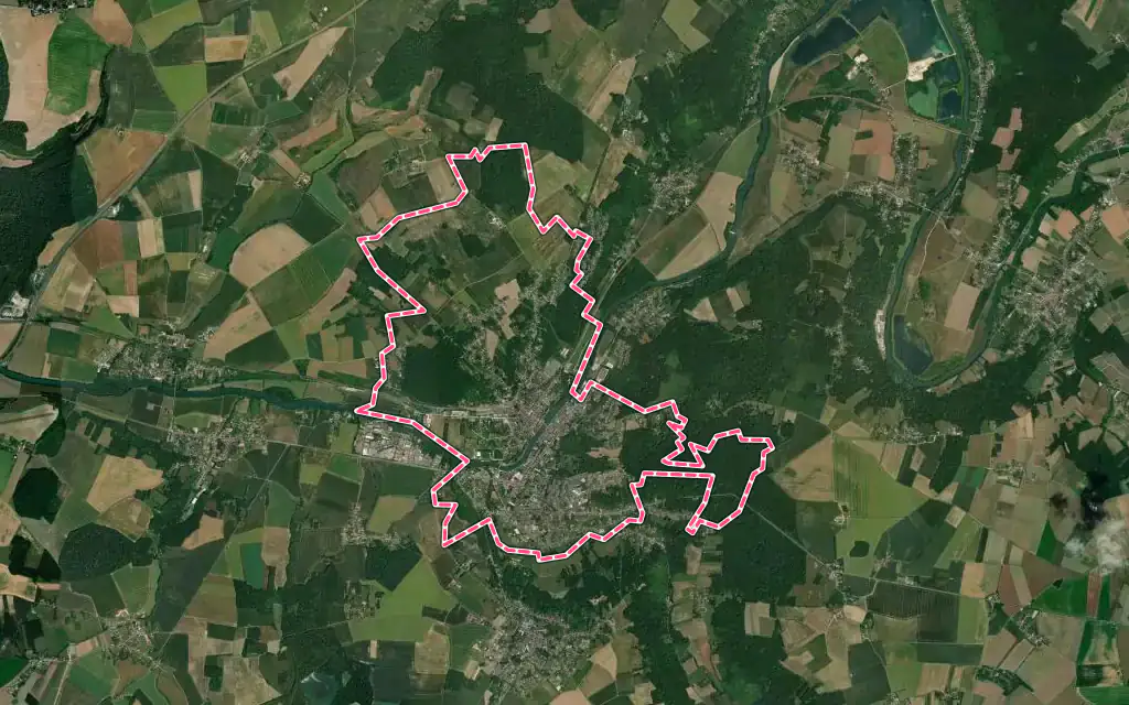 Vue satellite de La Ferté-sous-Jouarre avec ses contours administratifs