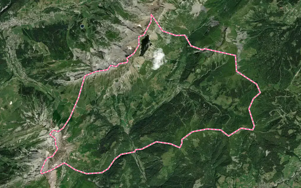 Vue satellite de La Giettaz avec ses contours administratifs