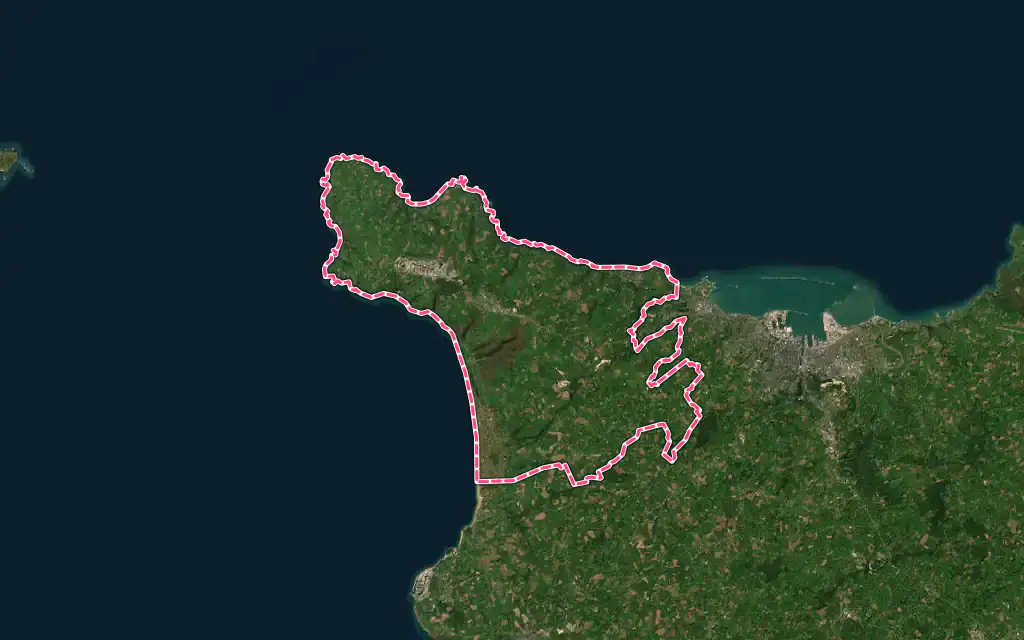 Vue satellite de La Hague avec ses contours administratifs