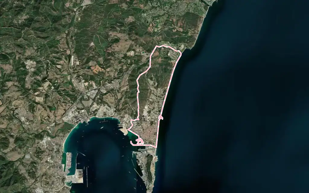 Vista satélite de La Línea de la Concepción con su contorno administrativo