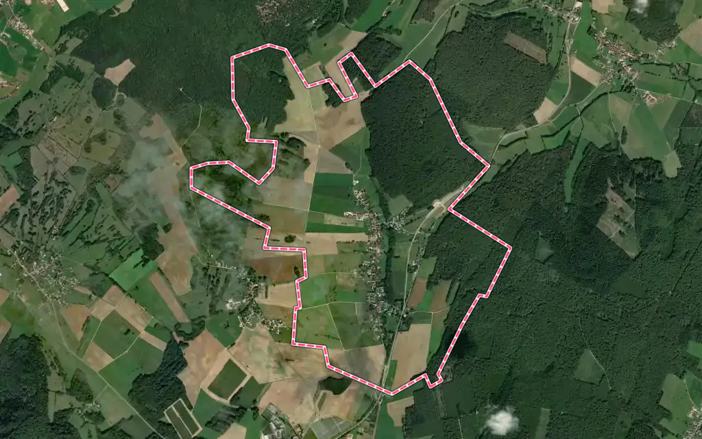 Vue satellite de La Malachère avec ses contours administratifs