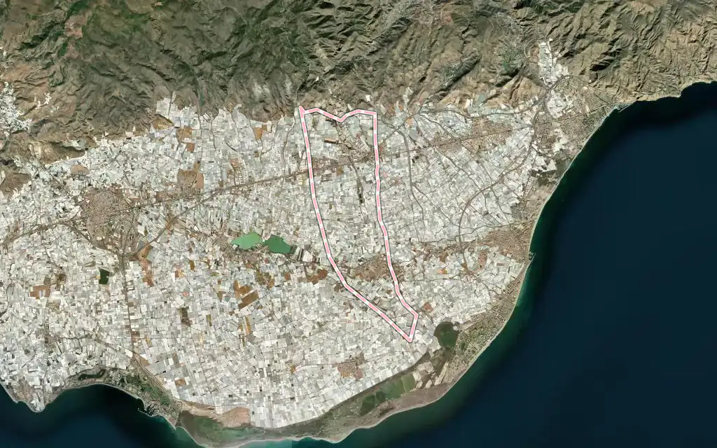 Vista satélite de La Mojonera con su contorno administrativo