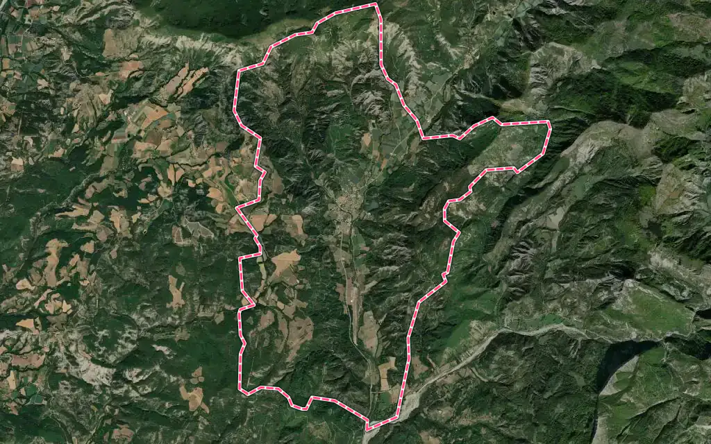 Vue satellite de La Motte-du-Caire avec ses contours administratifs
