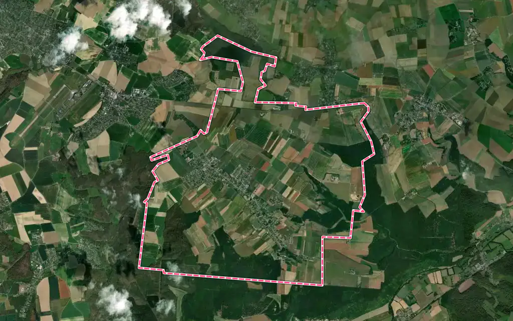 Vue satellite de La Neuville-Chant-d'Oisel avec ses contours administratifs