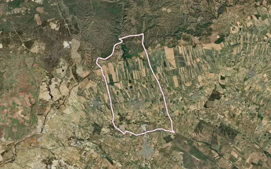 Vista satélite de La Palma del Condado con su contorno administrativo