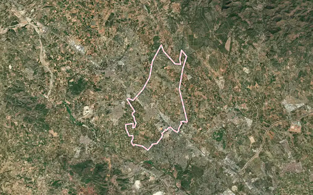 Vista satélite de La Pobla de Vallbona con su contorno administrativo