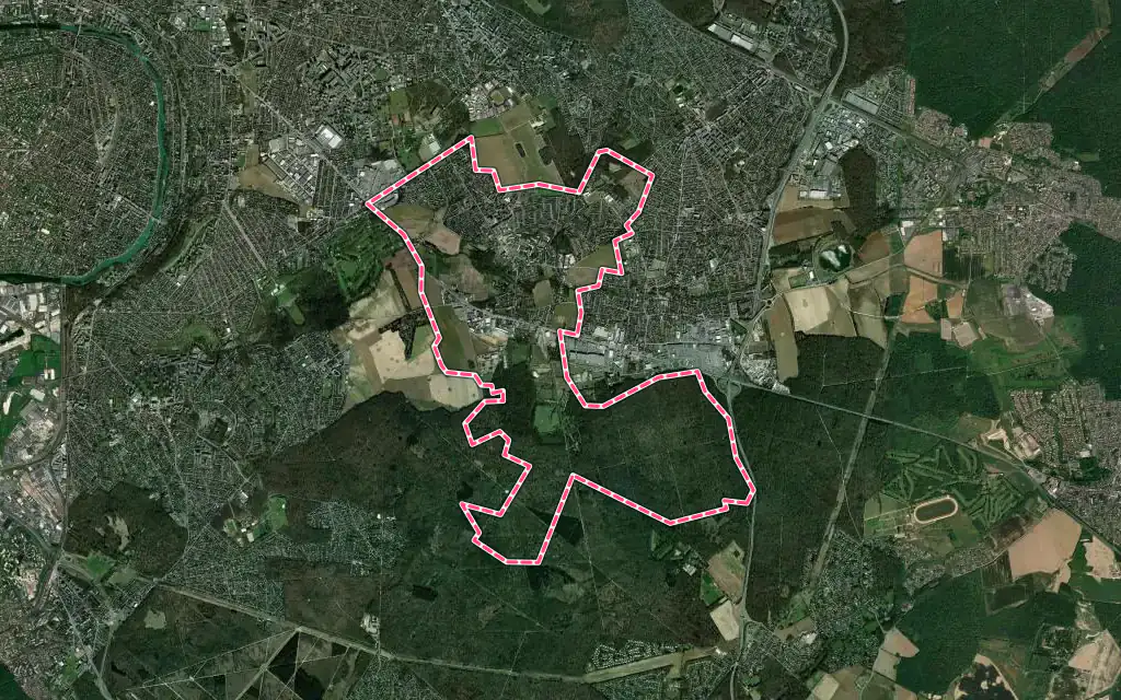 Vue satellite de La Queue-en-Brie avec ses contours administratifs