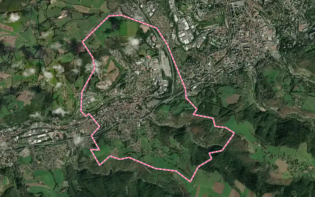 Vue satellite de La Ricamarie avec ses contours administratifs