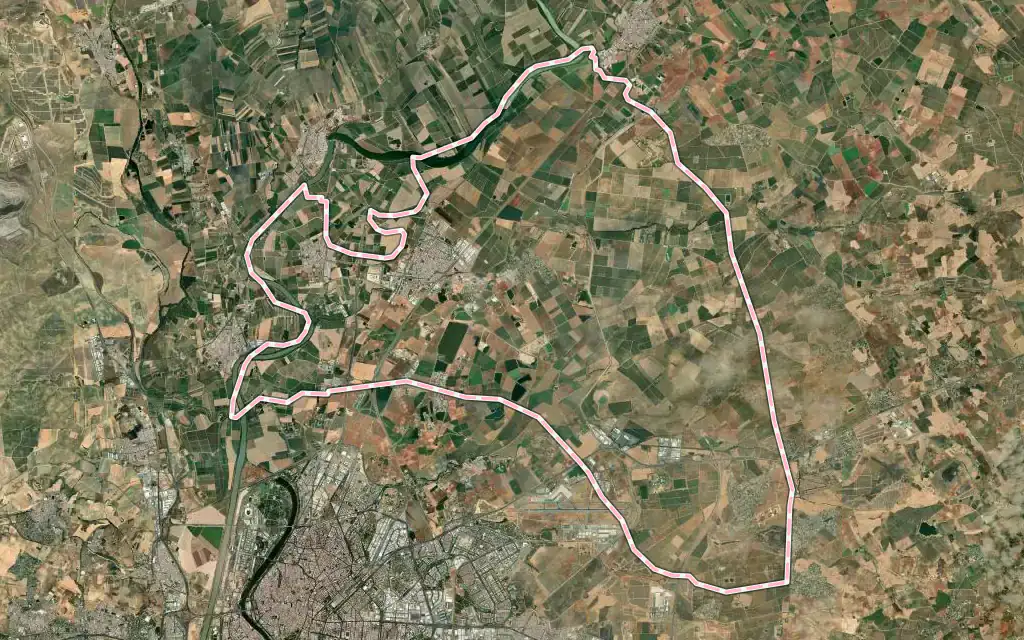 Vista satélite de La Rinconada con su contorno administrativo