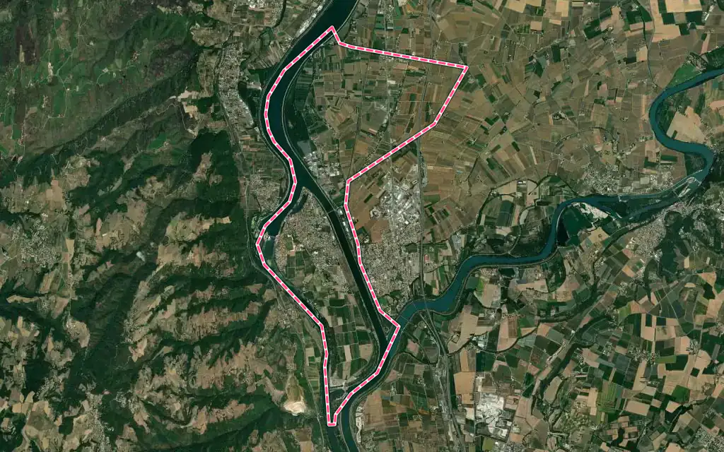 Vue satellite de La Roche-de-Glun avec ses contours administratifs