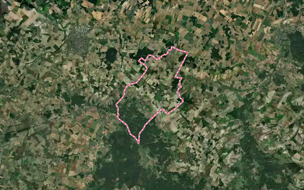 Vue satellite de La Roche-Rigault avec ses contours administratifs