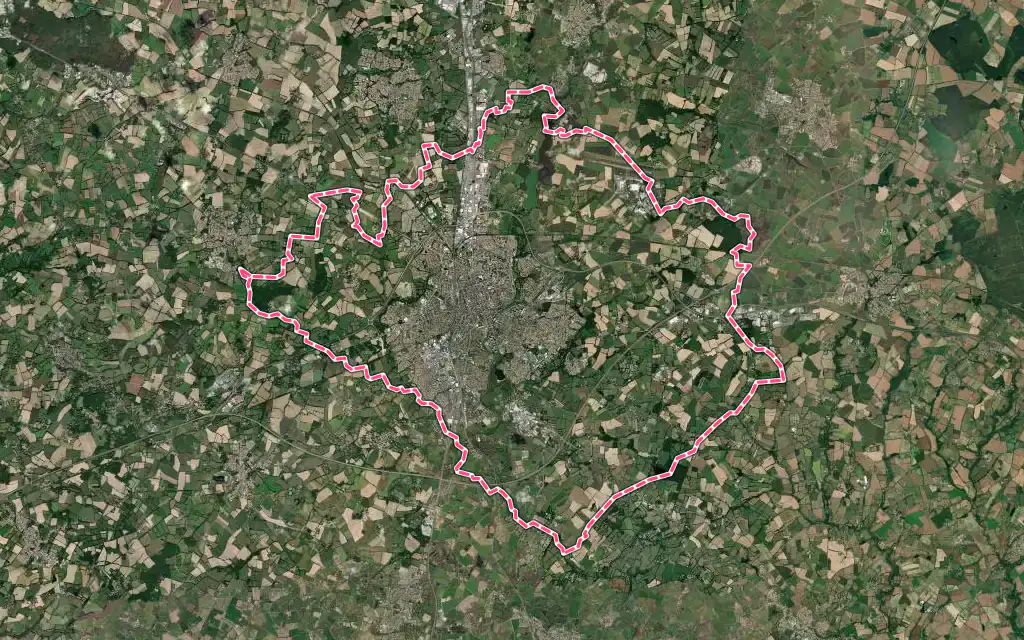 Vue satellite de La Roche-sur-Yon avec ses contours administratifs