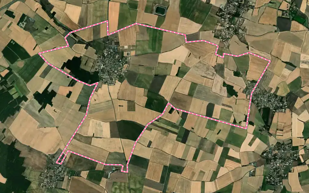 Vue satellite de La Rochénard avec ses contours administratifs