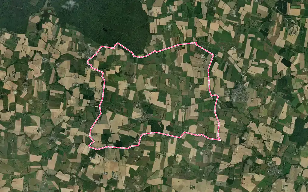 Vue satellite de La Rouaudière avec ses contours administratifs