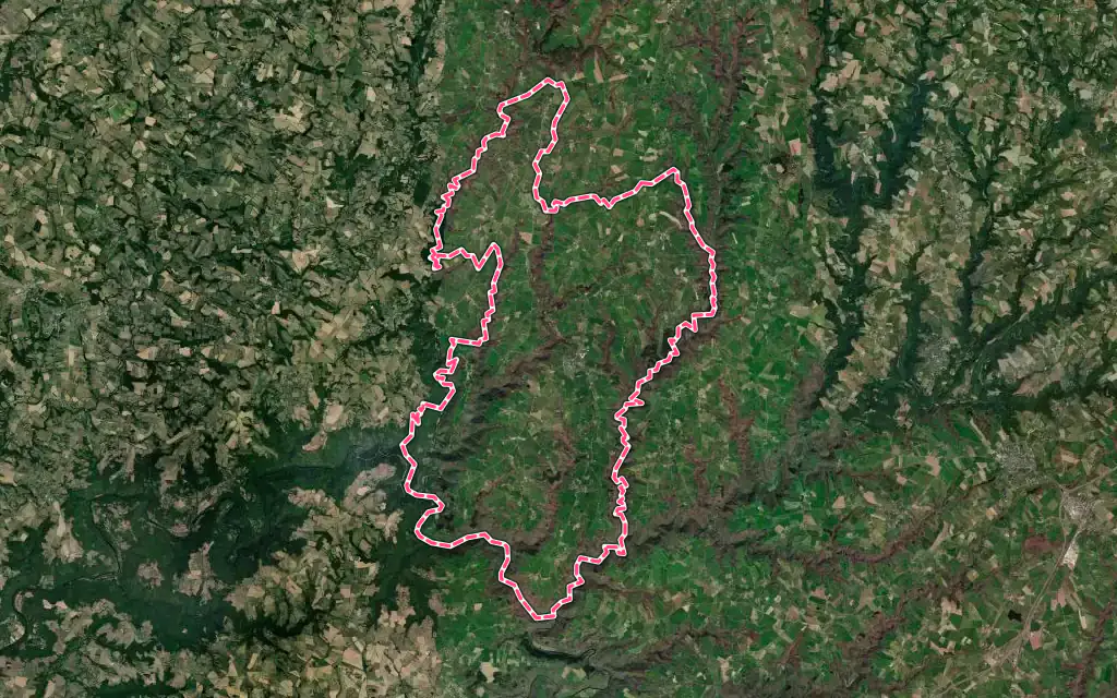 Vue satellite de La Salvetat-Peyralès avec ses contours administratifs