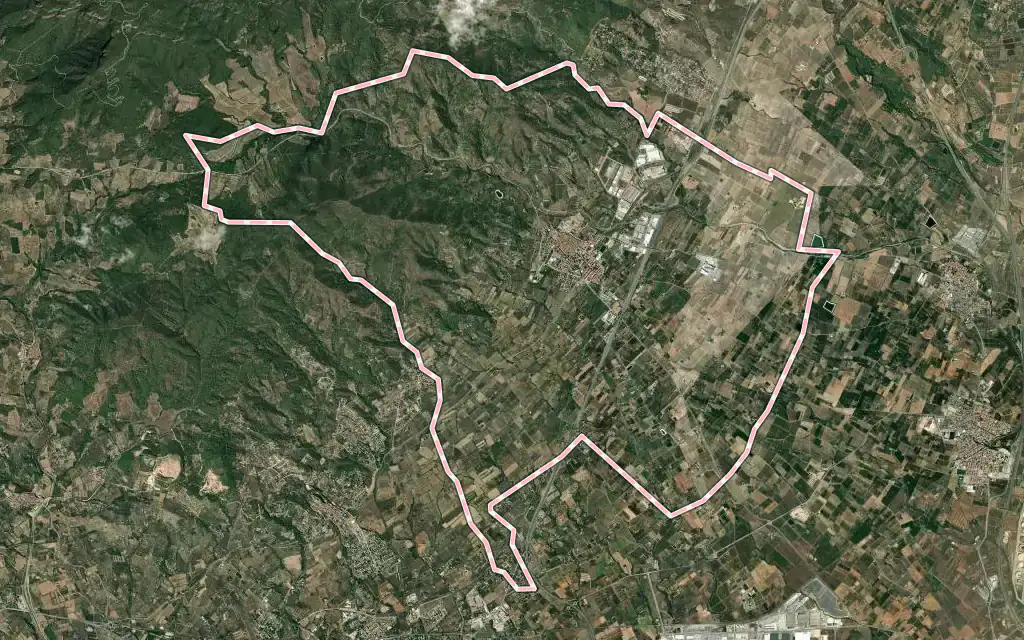Vista satélite de La Selva del Camp con su contorno administrativo
