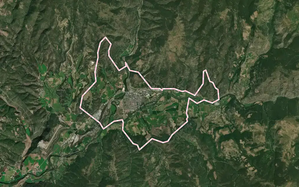 Vista satélite de la Seu d'Urgell con su contorno administrativo