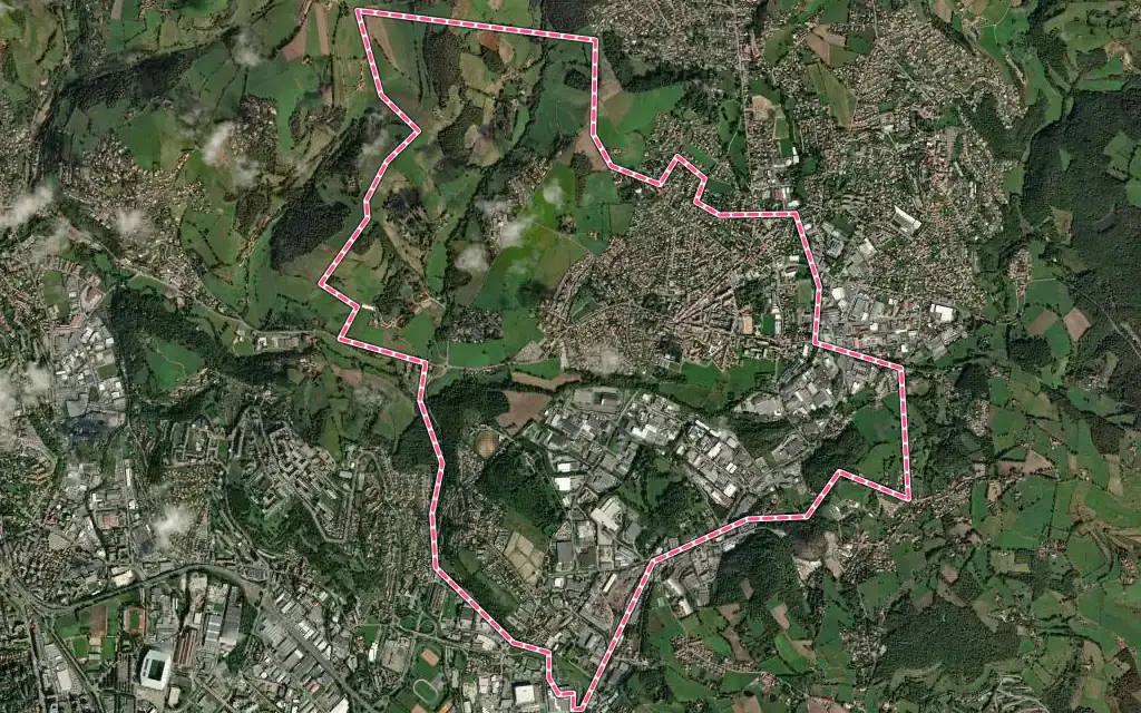 Vue satellite de La Talaudière avec ses contours administratifs