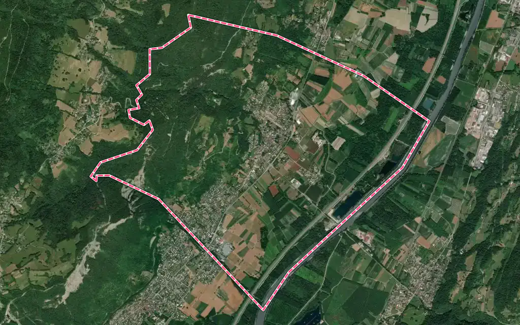 Vue satellite de La Terrasse avec ses contours administratifs