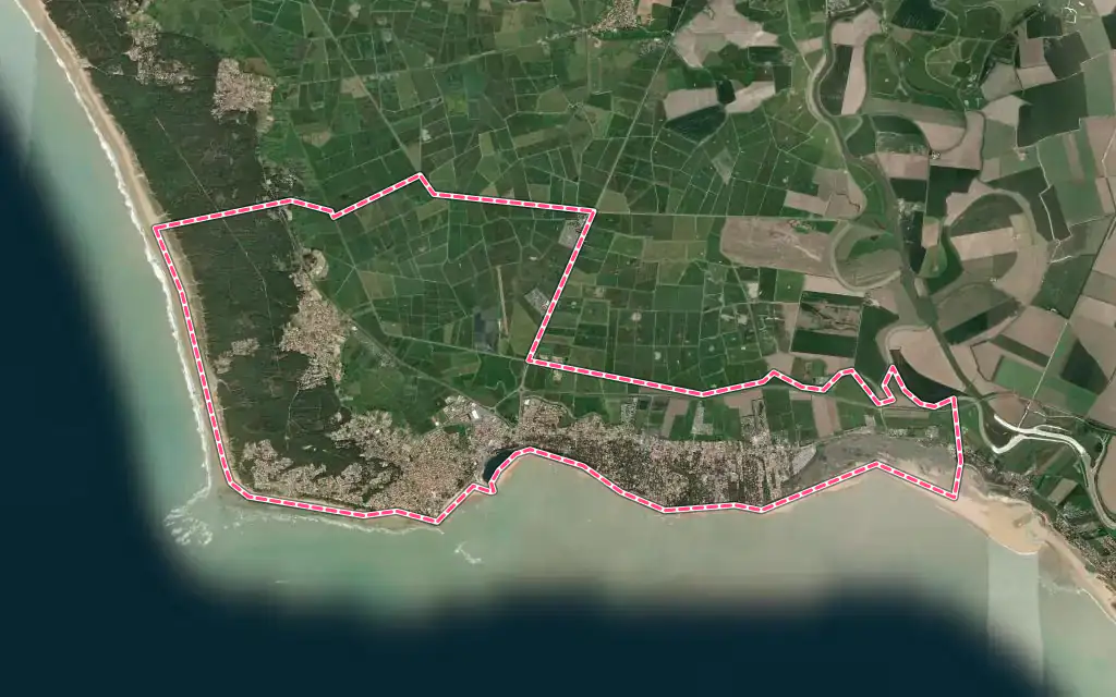 Vue satellite de La Tranche-sur-Mer avec ses contours administratifs