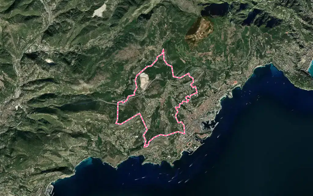 Vue satellite de La Turbie avec ses contours administratifs