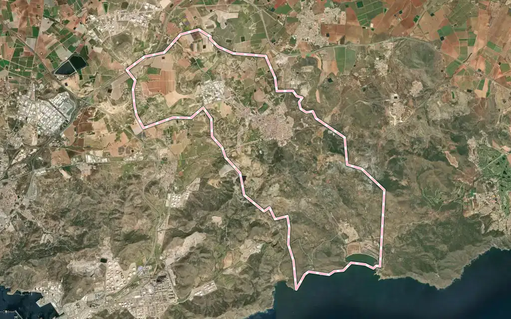 Vista satélite de La Unión con su contorno administrativo