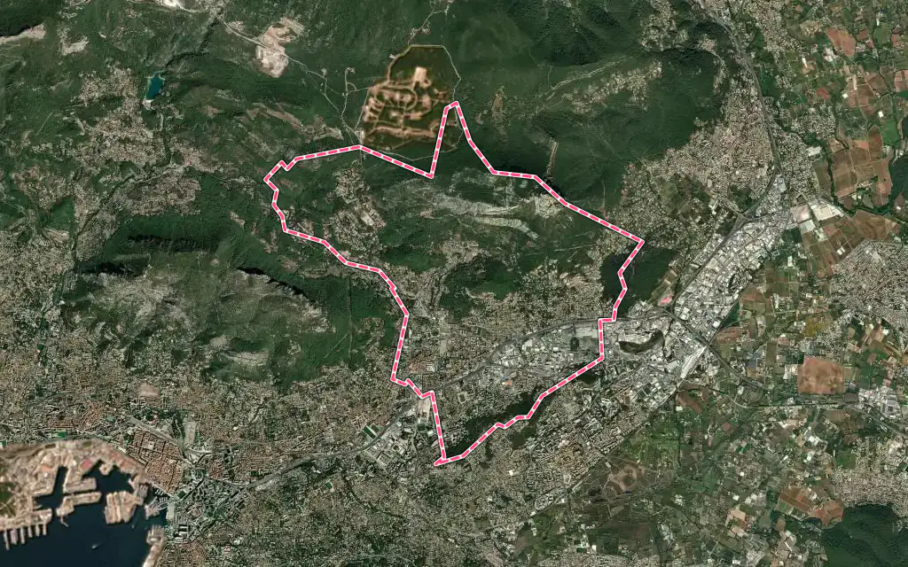Vue satellite de La Valette-du-Var avec ses contours administratifs