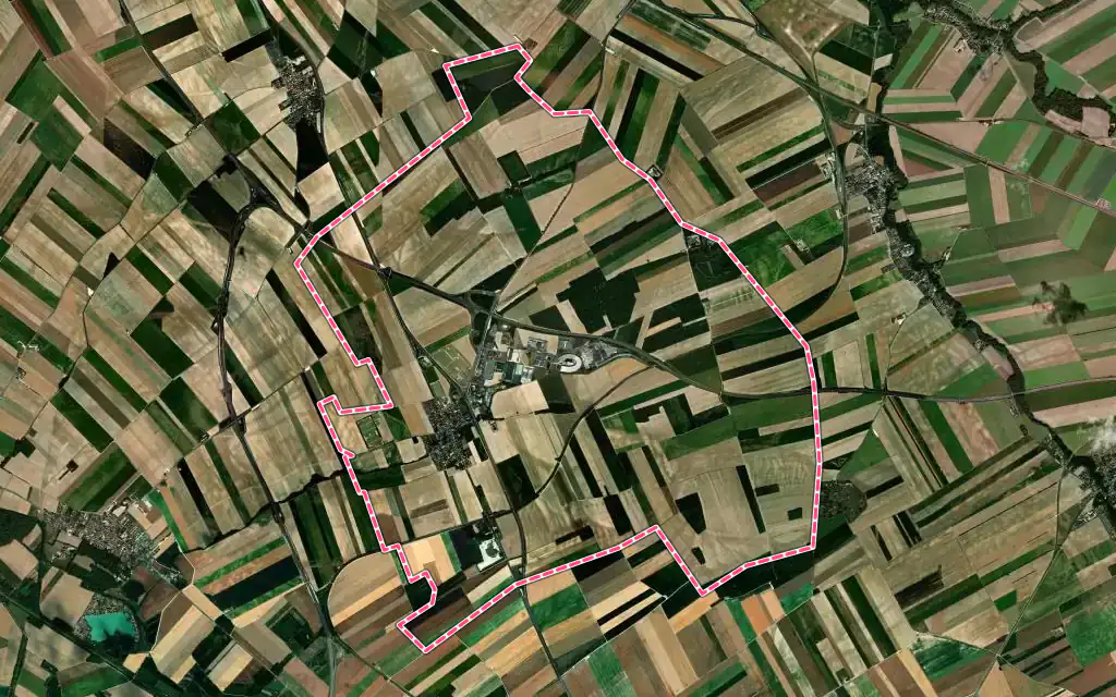Vue satellite de La Veuve avec ses contours administratifs