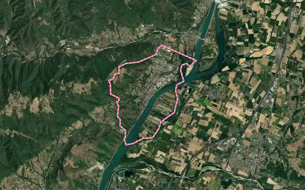Vue satellite de La Voulte-sur-Rhône avec ses contours administratifs