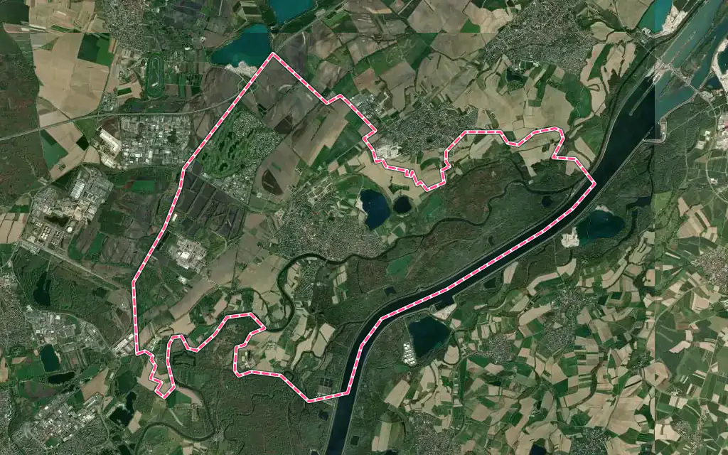 Vue satellite de La Wantzenau avec ses contours administratifs