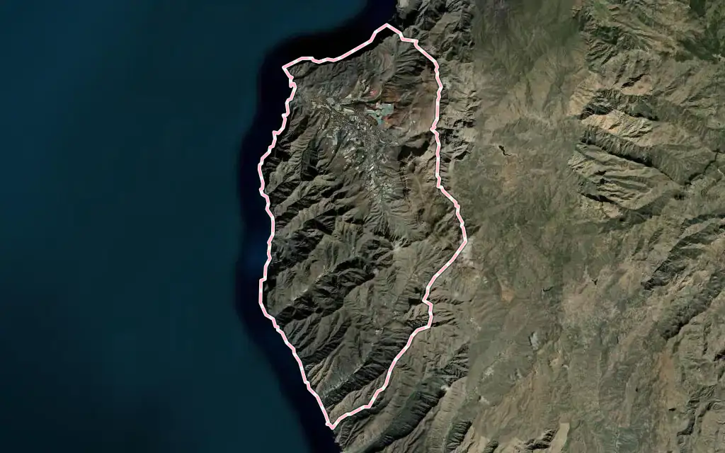 Vista satélite de La Aldea de San Nicolás con su contorno administrativo