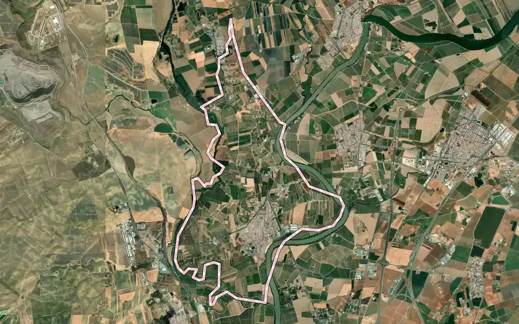 Vista satélite de La Algaba con su contorno administrativo