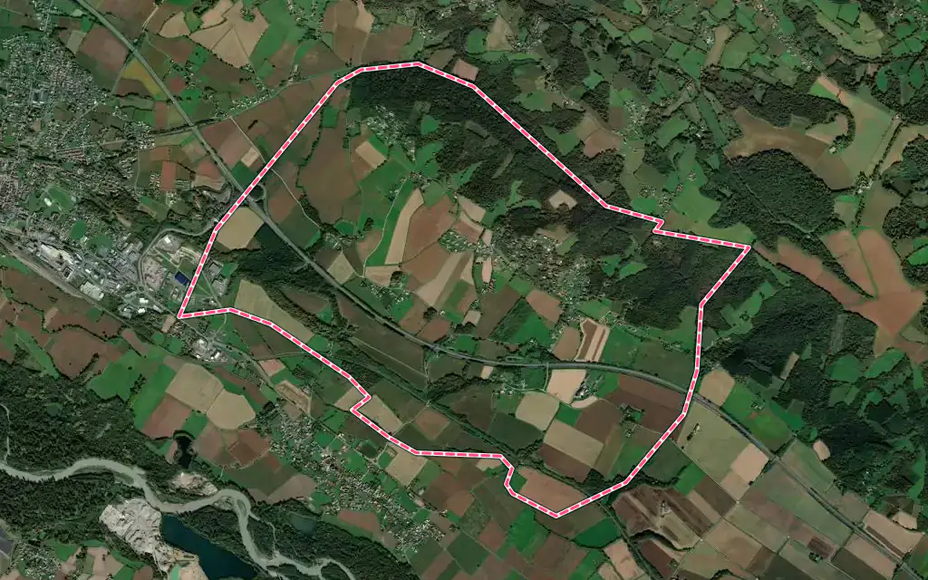 Vue satellite de Labastide-Monréjeau avec ses contours administratifs