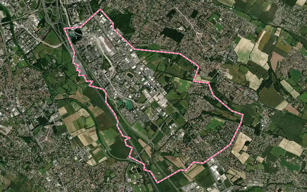 Vue satellite de Labège avec ses contours administratifs