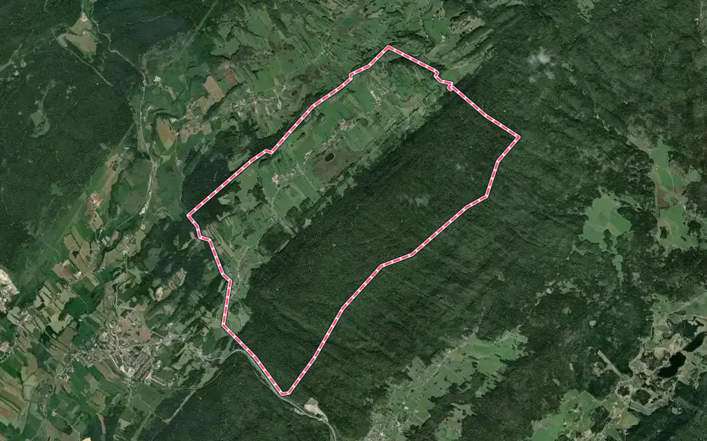 Vue satellite de Lac-des-Rouges-Truites avec ses contours administratifs