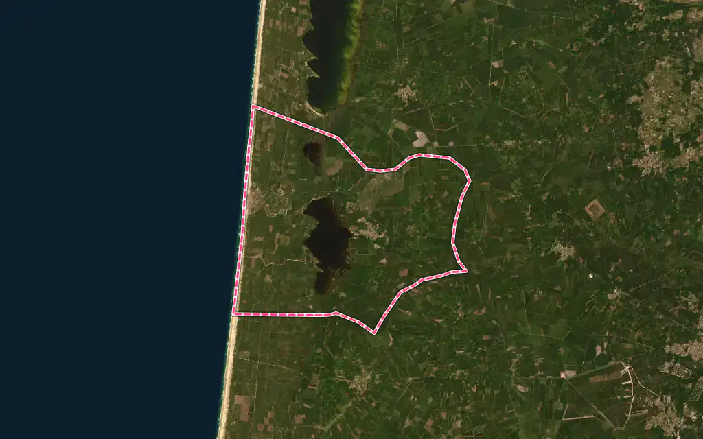 Vue satellite de Lacanau avec ses contours administratifs