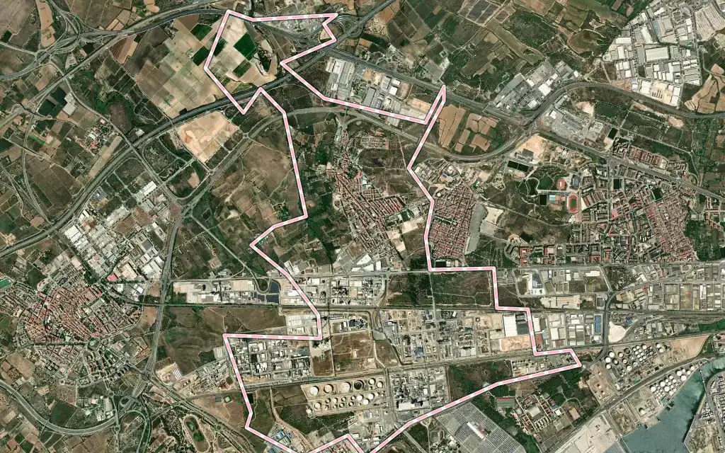 Vista satélite de la Canonja con su contorno administrativo