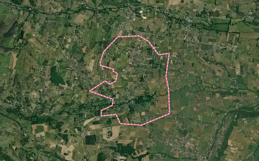 Vue satellite de Lacenas avec ses contours administratifs