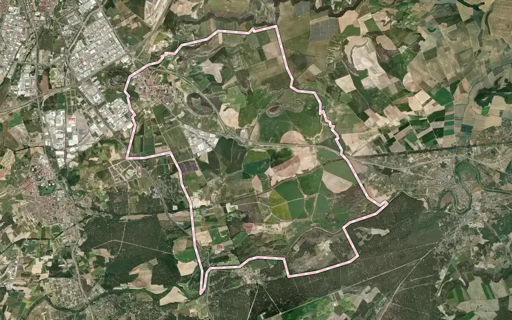 Vista satélite de La Cistérniga con su contorno administrativo