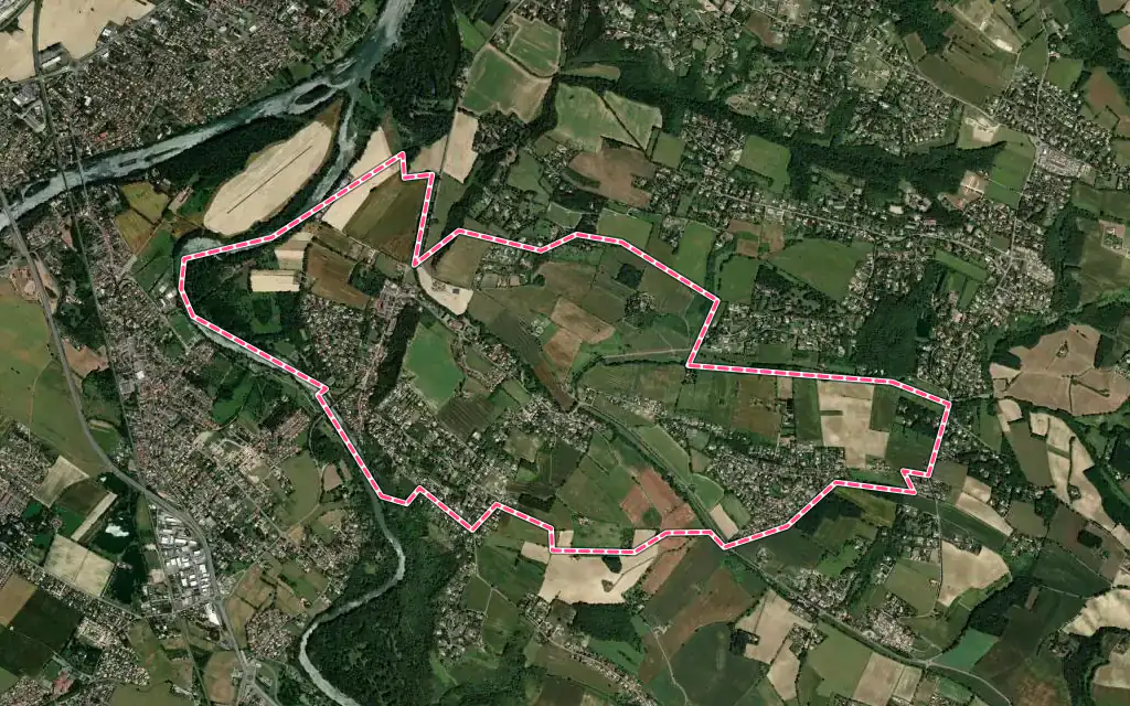 Vue satellite de Lacroix-Falgarde avec ses contours administratifs