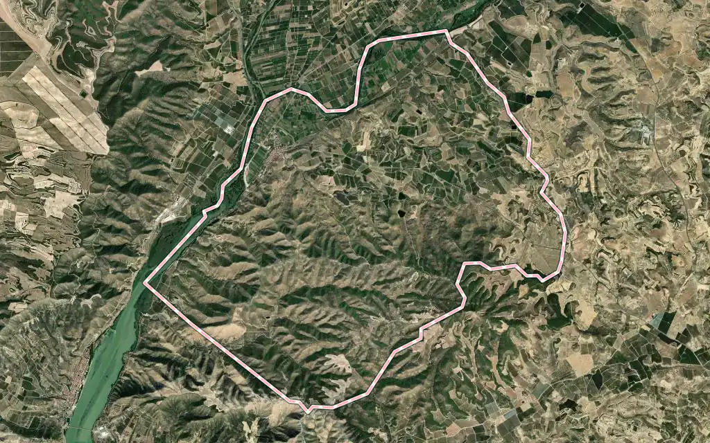 Vista satélite de la Granja d'Escarp con su contorno administrativo