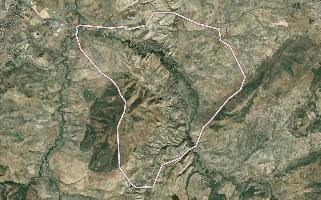 Vista satélite de La Guardia de Jaén con su contorno administrativo