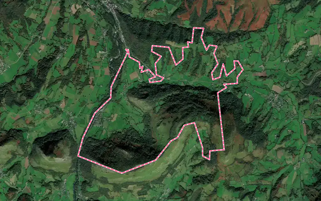 Vue satellite de Laguinge-Restoue avec ses contours administratifs