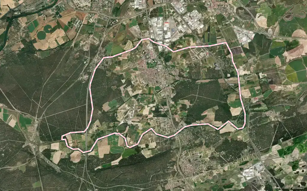 Vista satélite de Laguna de Duero con su contorno administrativo