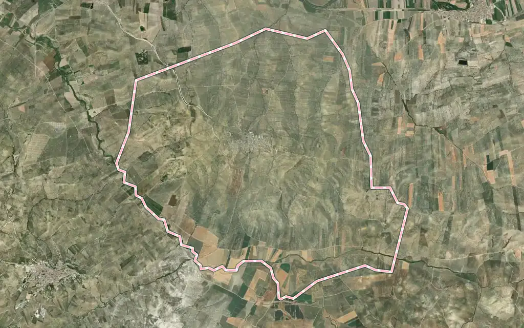 Vista satélite de Lahiguera con su contorno administrativo