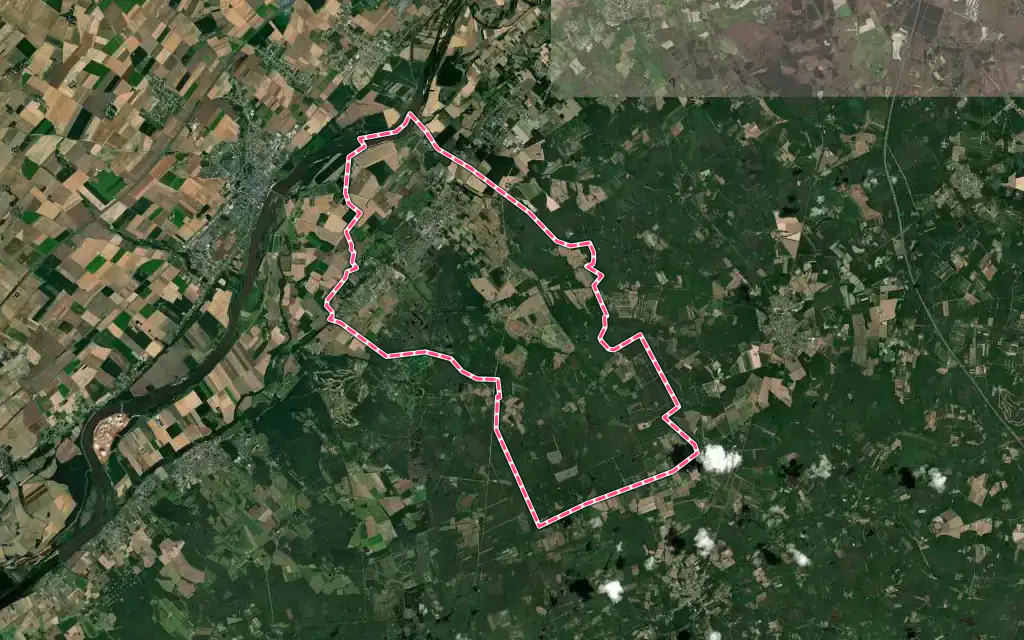 Vue satellite de Lailly-en-Val avec ses contours administratifs